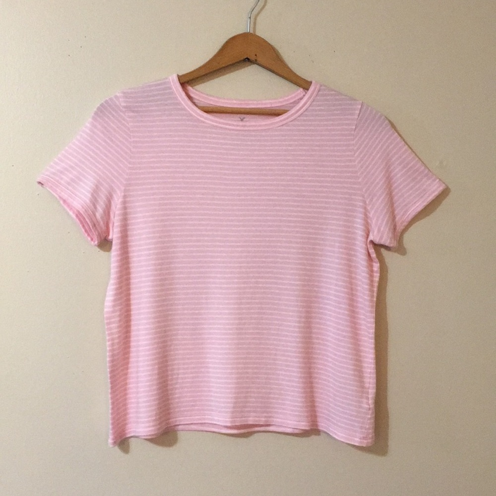 American Eagle pink and white stripes shirt
